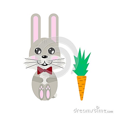 Vector illustration. cartoon cute hare and carrot. Vector Illustration