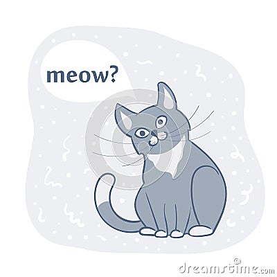 Vector illustration, a cartoon cute sitting gray cat. Vector Illustration