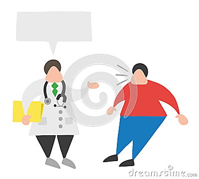 Vector cartoon doctor man holding folder and talking to his patient with blank speech bubble and oatient surprised Vector Illustration