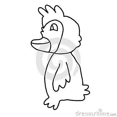 Cartoon doodle linear duck isolated on white background. Vector Illustration