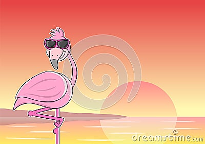 Cartoon flamingo with sunglasses Vector Illustration