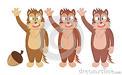 Vector illustration of cartoon funny chipmunks waving their hands. Concept for children`s books, fairy tales, print, emblem, t-sh Vector Illustration