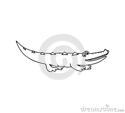 Vector illustration of cartoon funny crocodile. Coloring page Vector Illustration