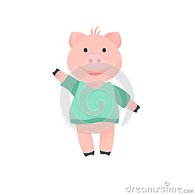 Cartoon pig in 2019 year. Animal Vector Illustration