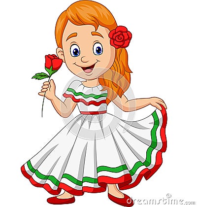 Cartoon girl dancing, Cinco de mayo celebration Vector Illustration