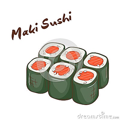 Vector illustration of cartoon hand drawn fast food. Maki sushi Vector Illustration