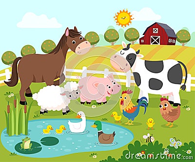 Vector illustration cartoon of happy farm animals Vector Illustration