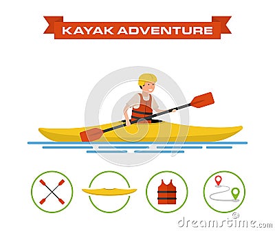 Vector illustration of a cartoon kayaker. Vector Illustration