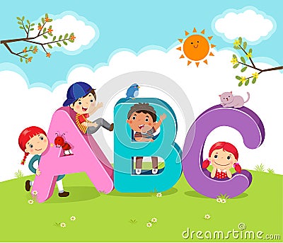 Cartoon kids with ABC letters Vector Illustration