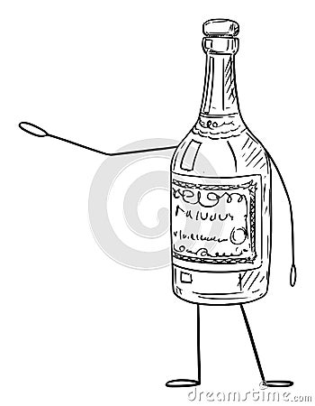 Liquor Bottle Cartoon Character Pointing at Something by Hand, Vector Illustration Vector Illustration