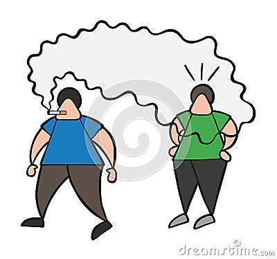 Vector cartoon man walking and bothering other man with smoke of Vector Illustration