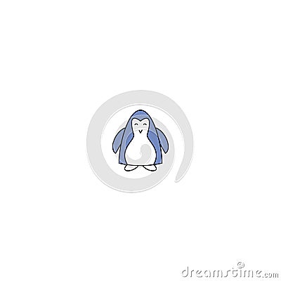 Vector illustration. Cartoon blue penguin isolated on white background. Cute Baby Penguin Cartoon Illustration