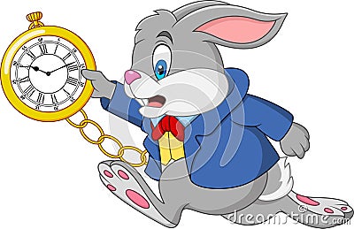 Cartoon rabbit holding watch Vector Illustration