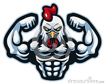 Cartoon rooster mascot with muscle body Vector Illustration