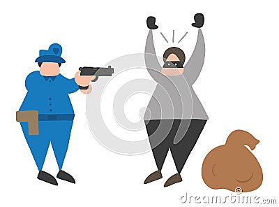 Vector cartoon thief man with face masked was caught by police Vector Illustration