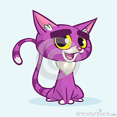 Vector illustration of cartoon violet cat. Cute purple stripped cat Vector Illustration