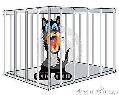 Vector illustration of the cartoon of the wolf in steel hutch Vector Illustration