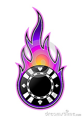 Vector illustration of casino poker chip with flames. Vector Illustration