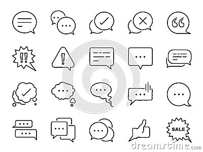 Chat and quote line icon set. Included icons as Bubble, talk, Social media message, discuss, speech, comment and more. Vector Illustration