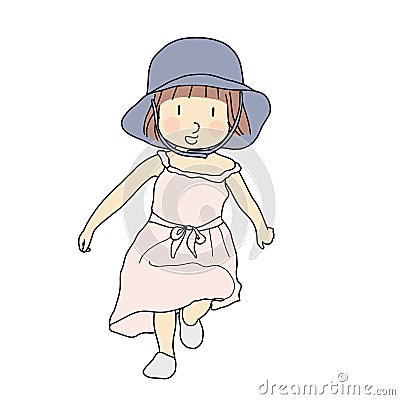 Vector illustration of cheerful girl running and smiling Vector Illustration