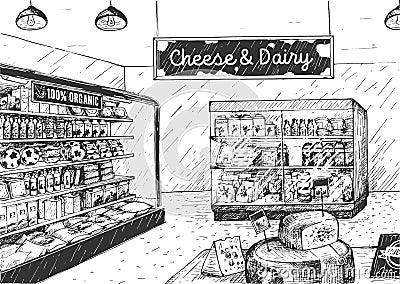 Cheese and dairy shop Vector Illustration