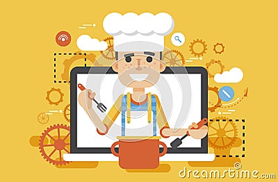 Vector illustration chef cook nutritionist dietician man HLS cooking training education recipe blog proper and healthy Vector Illustration