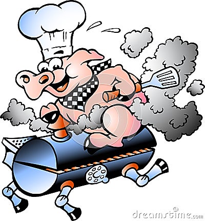 Vector illustration of an Chef Pig riding an BBQ barrel Vector Illustration