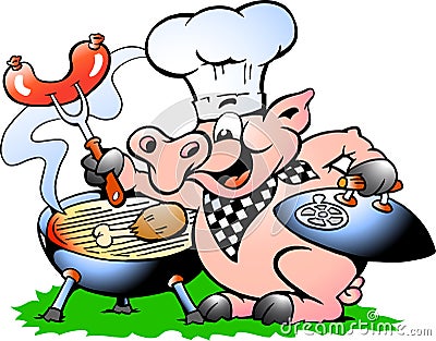 Vector illustration of an Chef Pig standing and making BBQ Vector Illustration