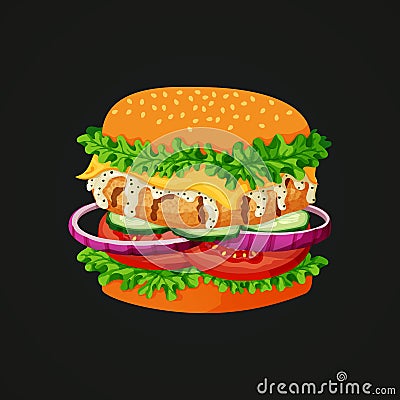 Chicken burger icon. Vector Illustration