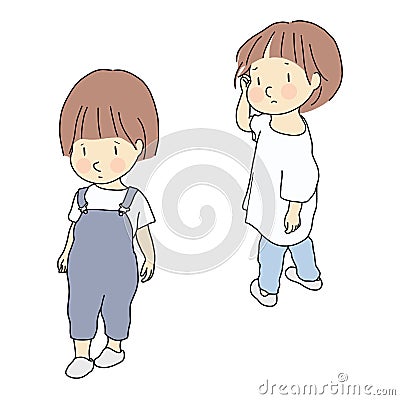 Vector illustration of child conflict. Relationship, siblings Cartoon Illustration