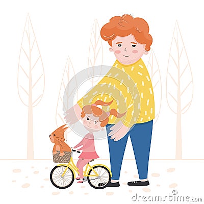 Vector illustration of a child learning to ride a bike Cartoon Illustration