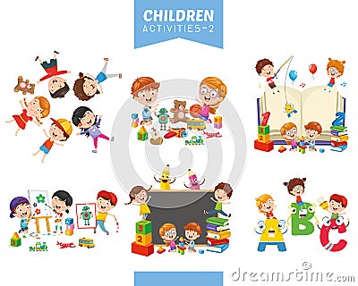 Vector Illustration Of Children Activities Set Vector Illustration