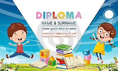 Vector Illustration Of Children Diploma Vector Illustration