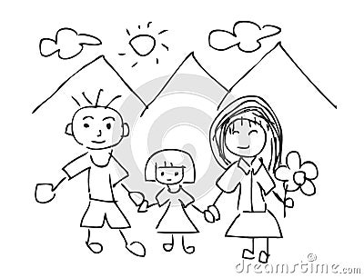 Vector Illustration of Children Drawings, Family kids drawing, Father, mother, son, isolated on white background. Vector Illustration