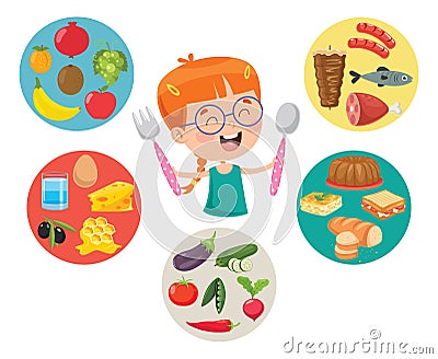 Vector Illustration Of Children Food Concept Vector Illustration