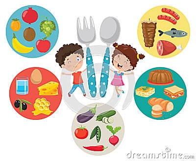 Vector Illustration Of Children Food Concept Vector Illustration