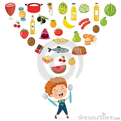 Vector Illustration Of Children Food Concept Vector Illustration