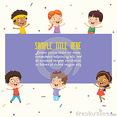 Vector Illustration Of Children Holding Blank Placard Vector Illustration