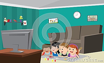 Vector Illustration Of children Watching Tv Vector Illustration