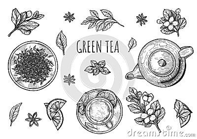 Traditions of teatime ceremony set Vector Illustration