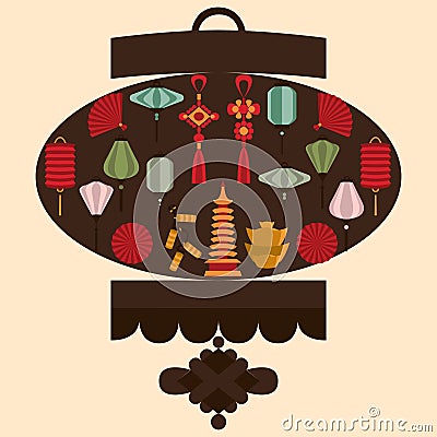 Vector illustration of Chinese lantern silhouette Vector Illustration
