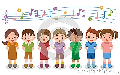 Vector illustration of choir girls and boys singing a song Vector Illustration