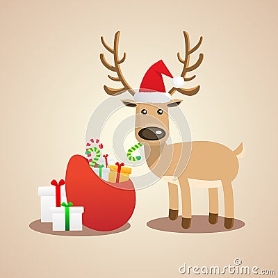 Vector Illustration of Christmas cute reindeer. Vector Illustration