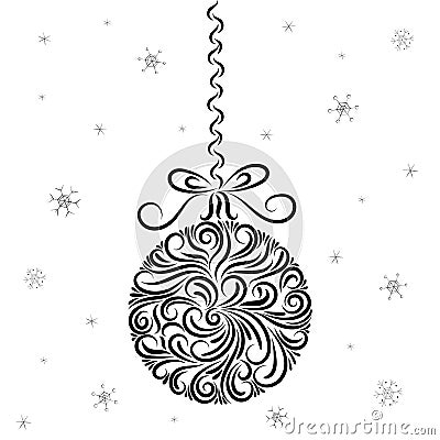 Christmas decoration ball ornament. New Year card. Congratulation. Celebration. Snowflakes. Stars. Tattoos. Magic. The time of Cartoon Illustration