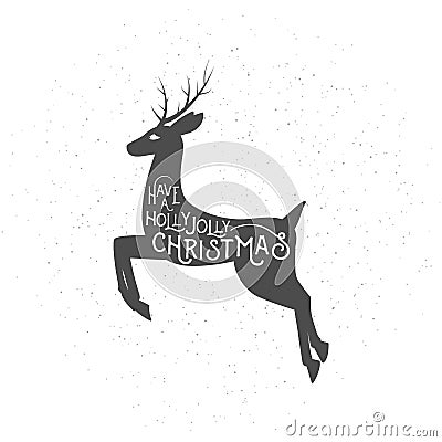 Vector illustration of Christmas greeting with leaping deer Vector Illustration