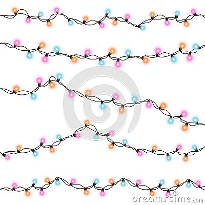 String purple garland on white background. Vector illustration of Christmas, New Year party decoration with transparency Vector Illustration