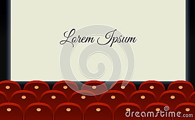 Vector illustration cinema hall with glowing blank screen with place for text and empty red seats in line style. Vector Illustration