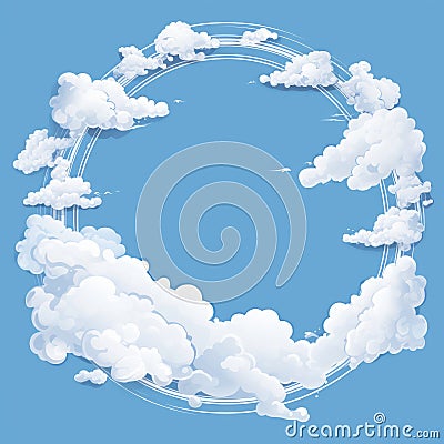 vector illustration of a circle of clouds on a blue background Cartoon Illustration