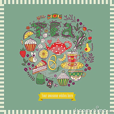 Vector illustration of circle made of sweets. Round shape made o Vector Illustration