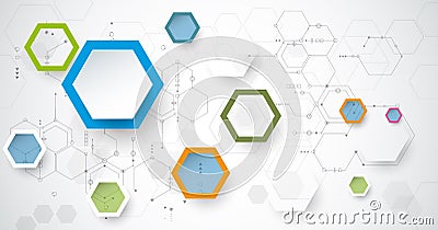 Vector illustration circuit board and 3d paper hexagons background Vector Illustration